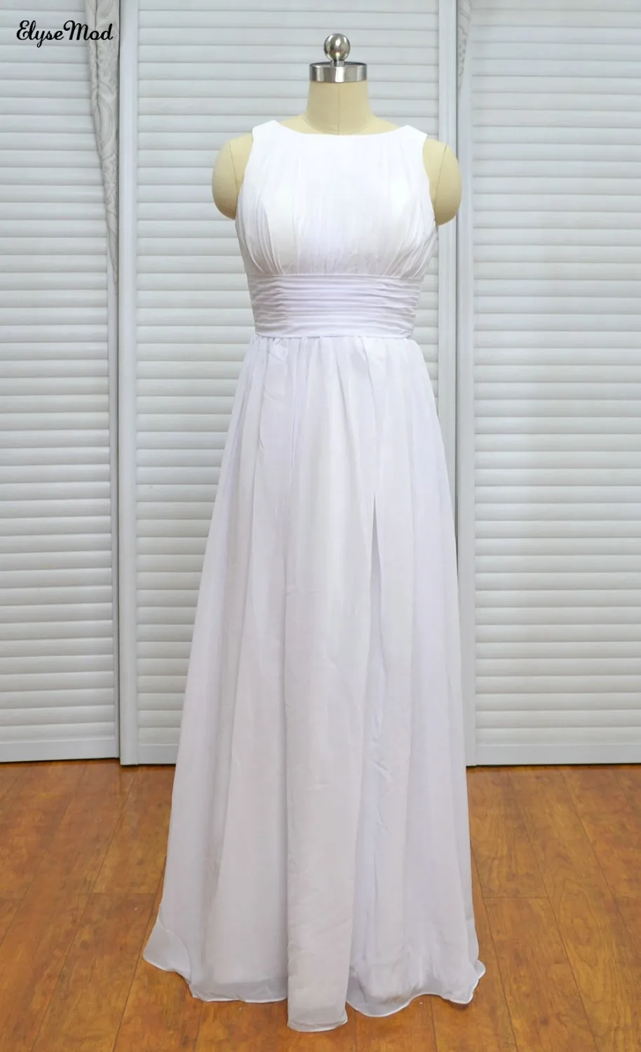 

New Sheath Lace Scoop Off the shoulder Sleeveless White Chiffon Ivroy Bridal Wedding Dress Wedding Gown 2021