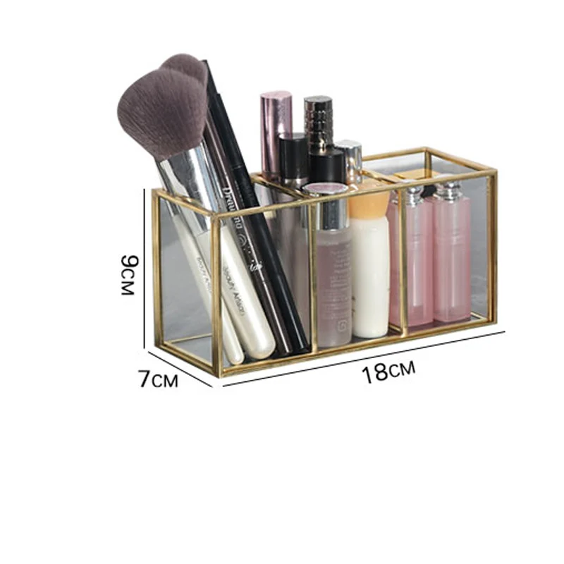 

Brass Glass Cosmetic Storage Box Transparent Lipstick Makeup Brush Storage Tube Beauty Brush Barrel Pen Storage Case Organizer