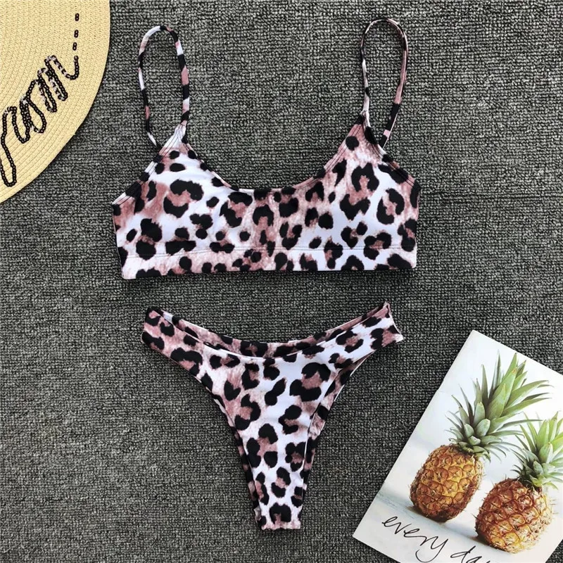 

2019 New Hot Sell Explosive Models Ladies Split Swimsuit Sexy Leopard Print Gathered Bikini