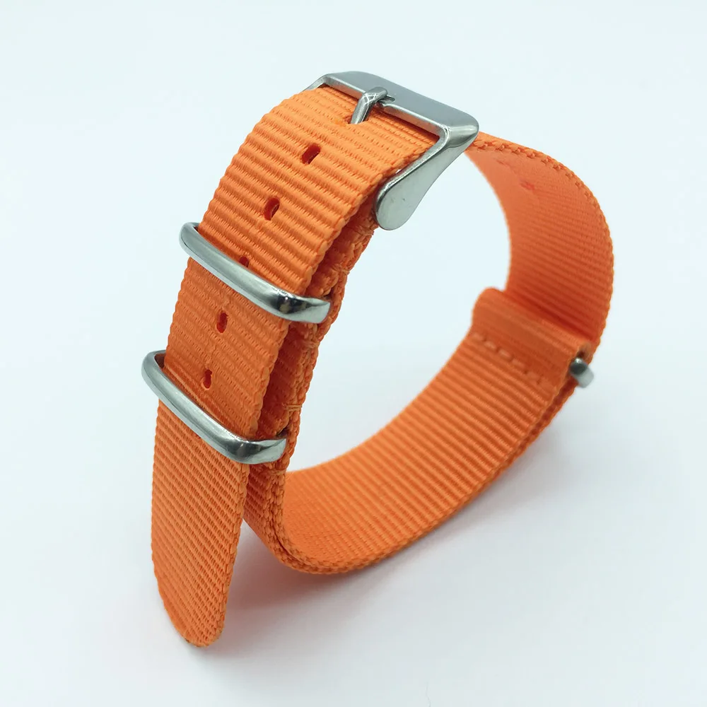 Оранжевый Nylon NATO Watchband Watch Strap Pin Buckle 18mm 20mm 22mm Striped Replacement Band Watch Accessories Black,Blue,Brown,White - Цвет ремешка: Оранжевый
