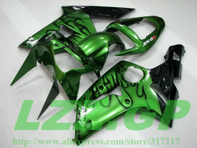 

Black flame green fairing kit FOR KAWASAKI NINJA ZX 6R 636 03 04 ZX-6R 03-04 ZX6R 2003 2004 ZX 6R 03 04 fairings vx22 LZZ.GP