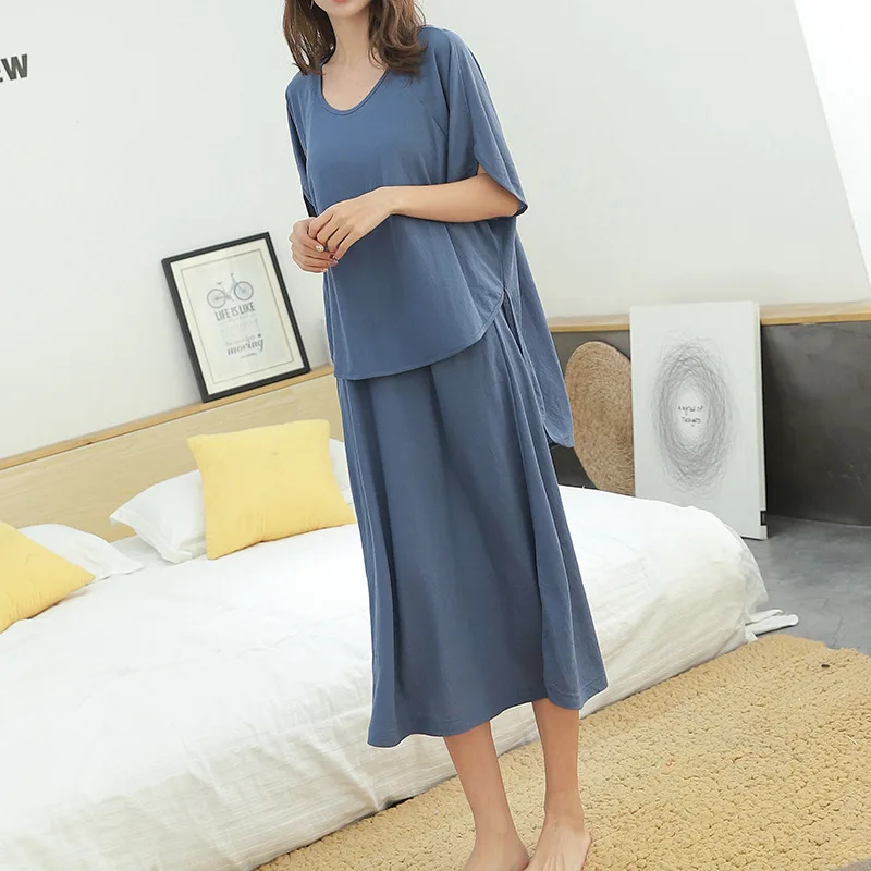 Женский комплект 2 шт. хлопковая футболка с короткими рукавами топы платье