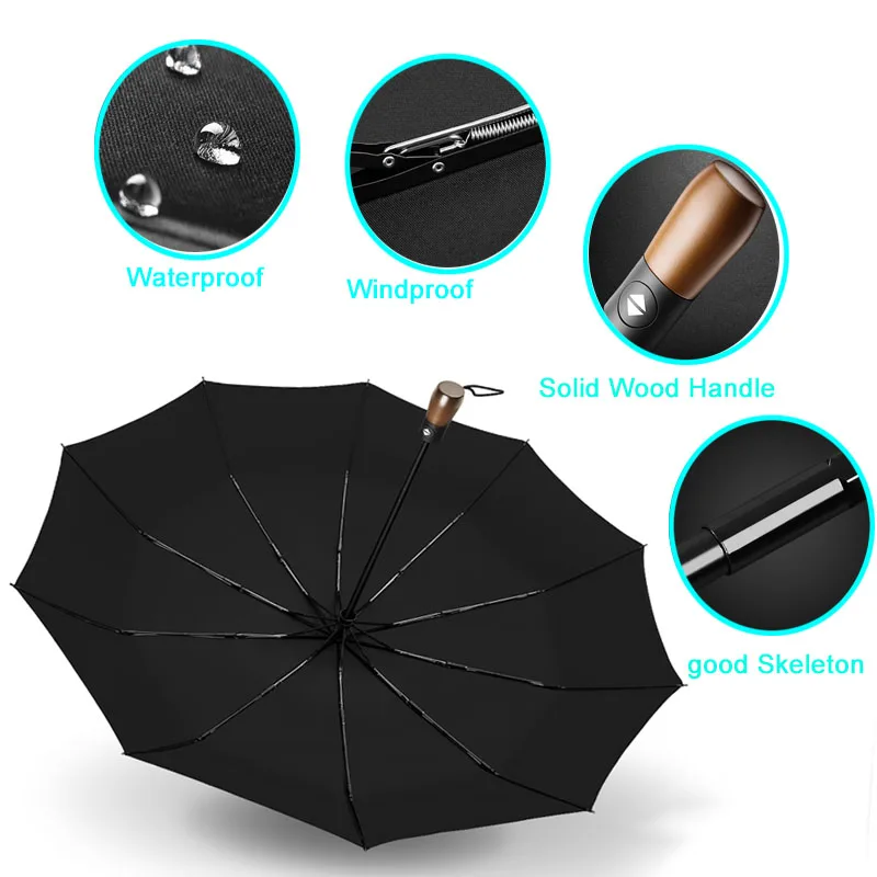 Как дождь автоматический зонт с деревянной ручкой складной мужской бизнес