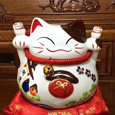 Фиолетовый 10 дюймов Lucky Cat Копилка Фортуна кошка фэн-шуй ремесло Maneki Neko керамическая копилка для кошек украшения дома аксессуары R1956 - Цвет: Фиолетовый