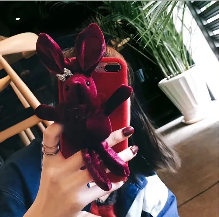 Linwei Симпатичный плюшевый кролик кукла мобильный телефон оболочки для iPhone 6 P 7 8 x