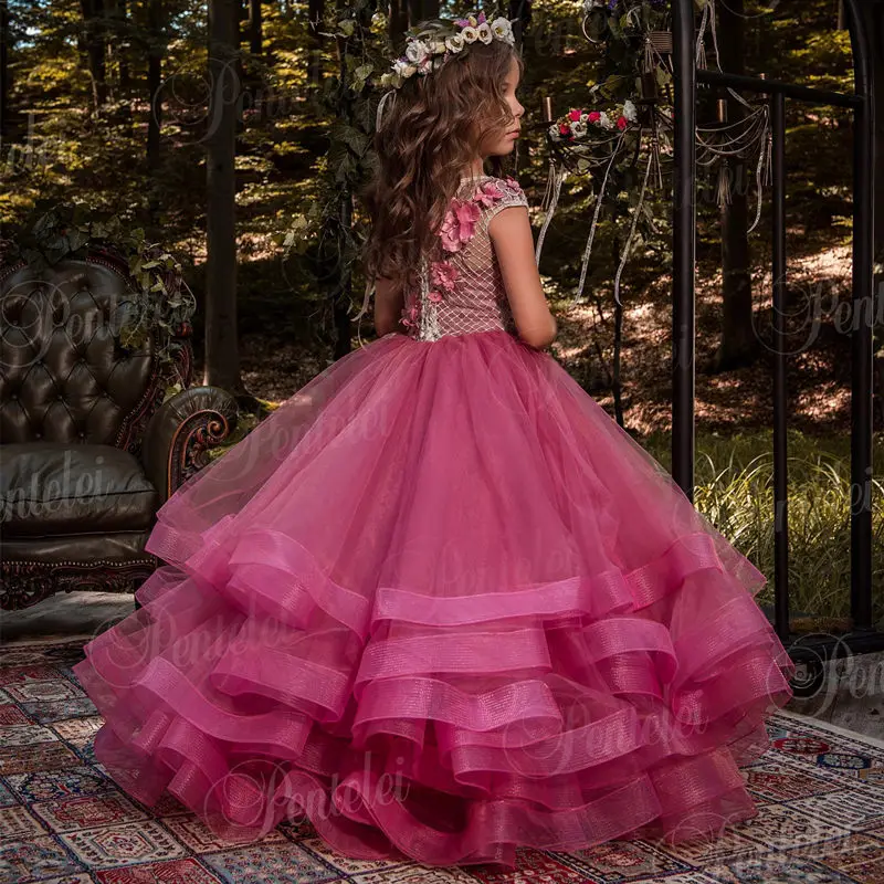 Роскошные платья с цветочным узором для девочек детские из тюля на день рождения