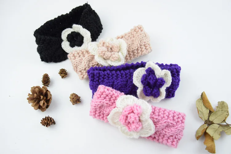 Вязаные цветочные повязки для волос детская зимняя резинка твист тканые