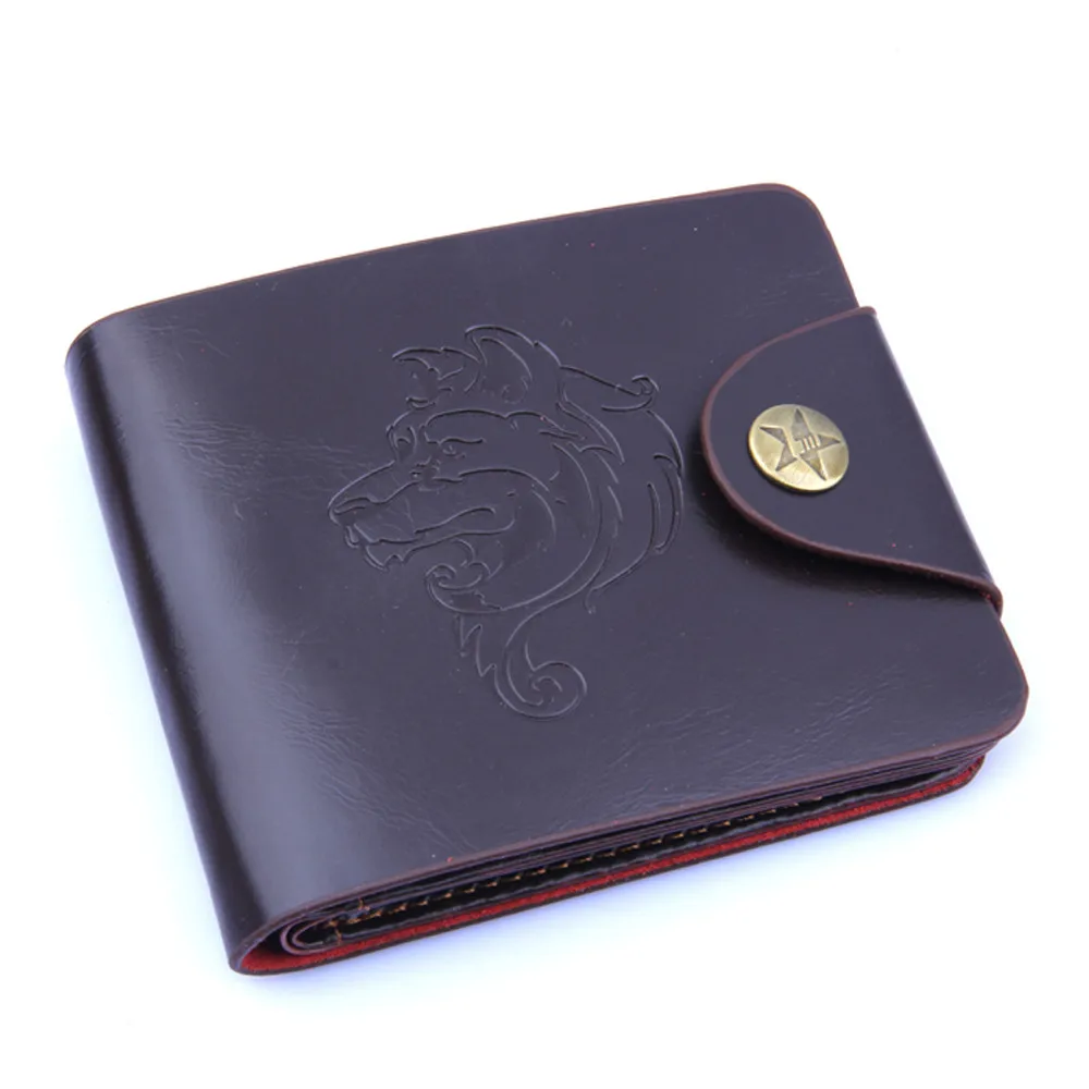 Мужской кошелек однотонный кожаный короткий складной деловой портативный с