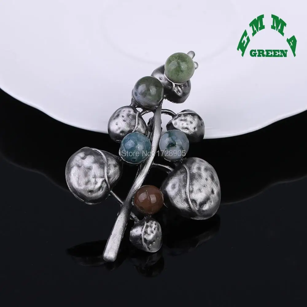 High-Grade Agated Stone Flower Brooch 50x70mm Retro Antique Corsage Crystal Rhinestone Pin Jewelry | Украшения и аксессуары