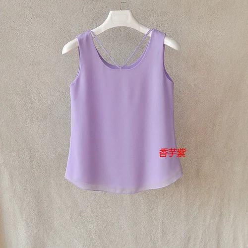 Citron Fashion Brand Women Tanks Top Summer Sexy Shirt Camis Plus Size Sleeveless Blouse Double Layer Chiffon Blouses - Цвет: Citron