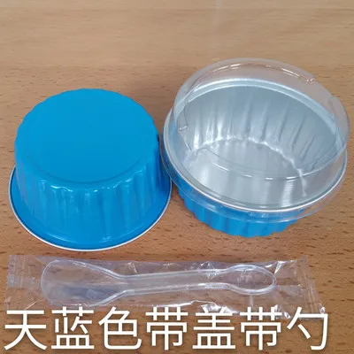 light blue 100 наборов квадратные/чашки для тортов с сердечками/лунные лотки для тортов/коробки для тортов из алюминиевой фольги с крышками/ложками - Цвет: light blue