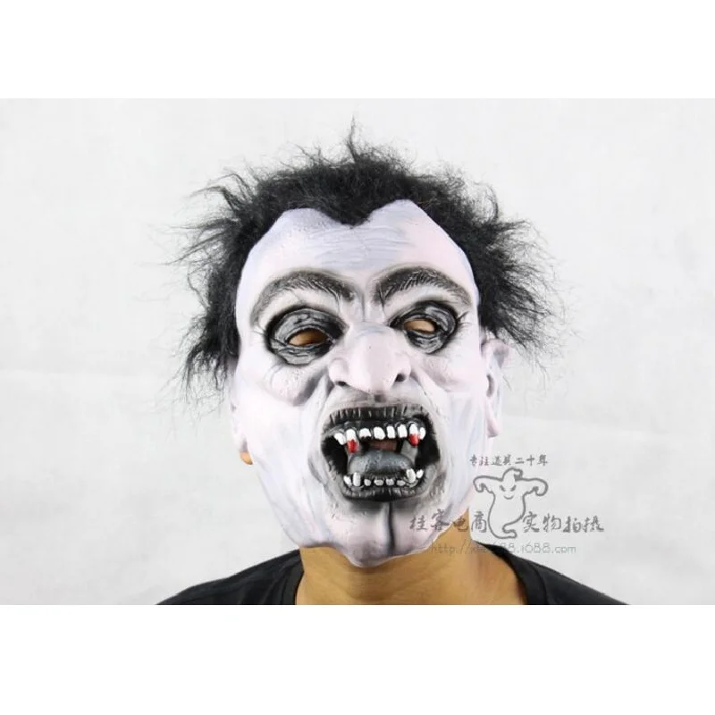 

Black Hair Full Face Halloween Cosplay Horrible White Face Mask Masquerade Adult Ghost Mask New Arrival Product