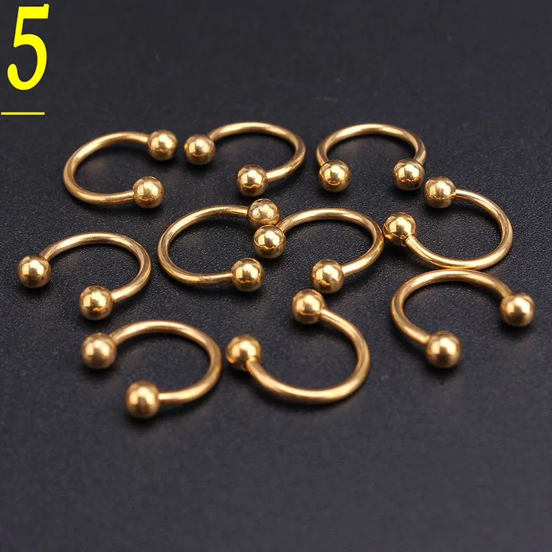 Style05 100 шт./партия, золотой цвет, пирсинг для тела, нержавеющая сталь, брови, губы, носовые украшения, Колечки для языка - Окраска металла: Style05