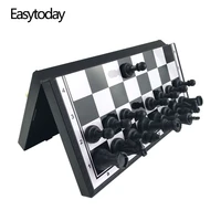easytoday plastic chess set protable folding chess board plastic magnetic chess pieces standard entertainment games gift