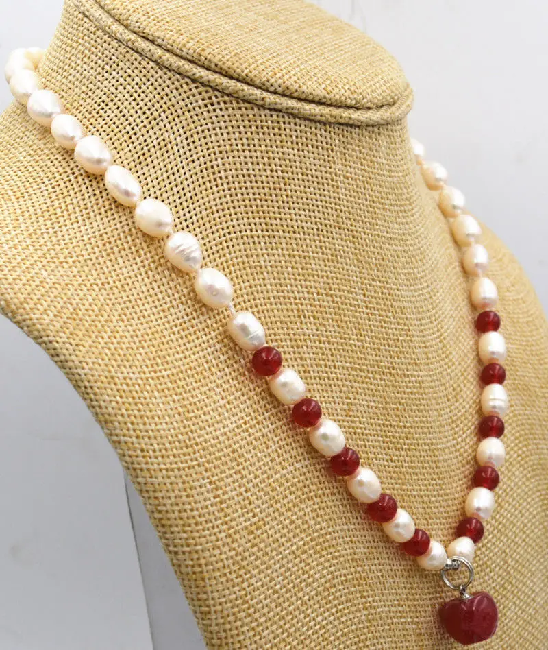 Красивая подвеска с белым жемчугом 7-8 мм и красным Рубином (12 мм) 18 &quotAAA | Украшения