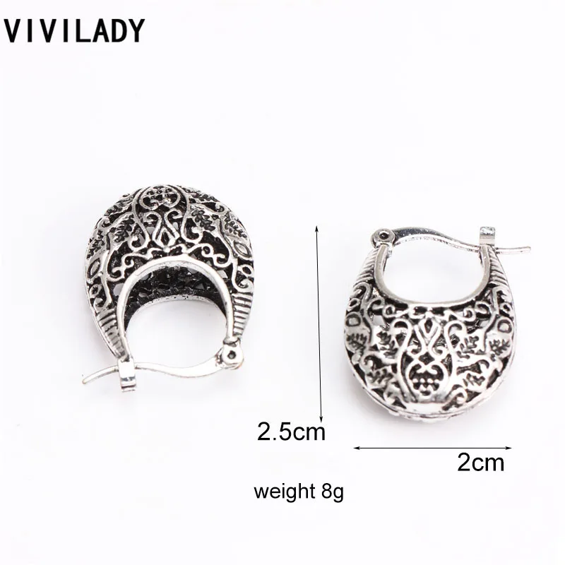 VIVILADY, Ретро стиль, тибетский серебристый цвет, овальные серьги-кольца, Femme Brincos, цинковый сплав, выдалбливают, модные, бохо, вечерние, ювелирные изделия