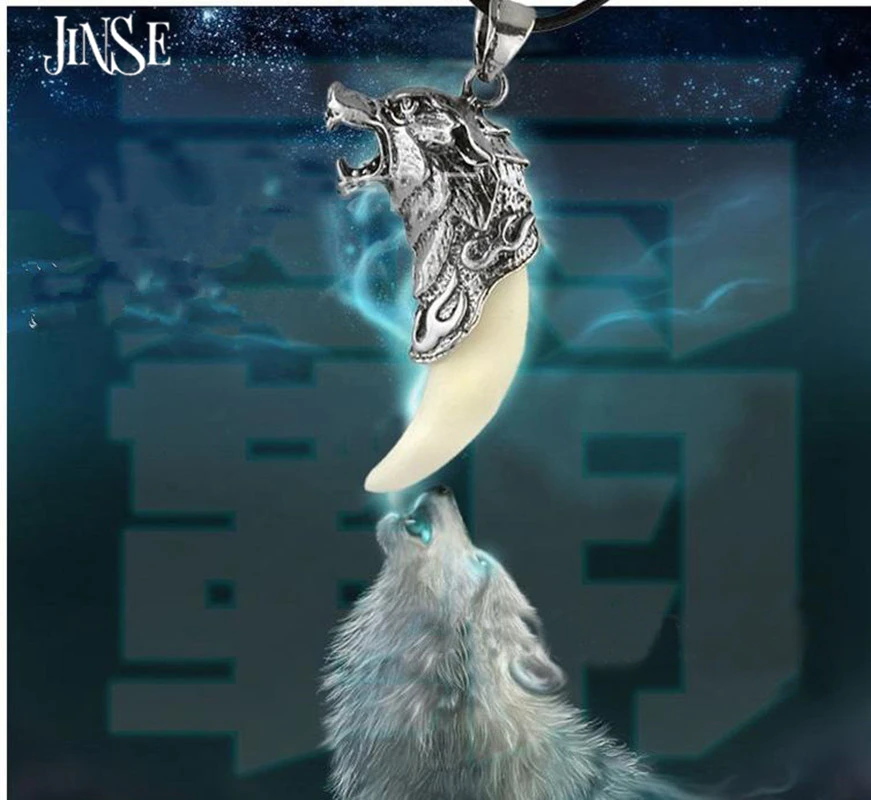 JINSE панк мода храбрости мужчины волк зуб шип кулон ожерелья личность мужское