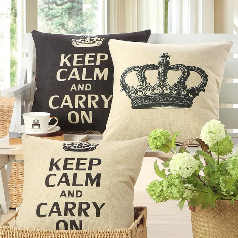 Наволочка для дивана из хлопка и льна с принтом короны Keep Calm 45x4 5 см/17 7x17 7 дюйма