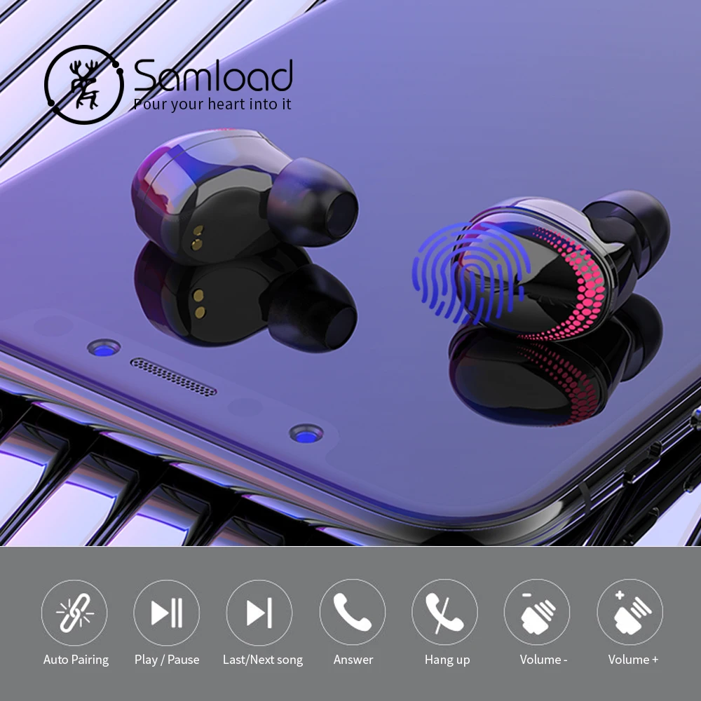 Samload HIFI Bluetooth 5,0 наушники сенсорные вкладыши Tue беспроводные наушники со светодиодный дисплей 3000 мАч Зарядное устройство поддерживает внешний аккумулятор