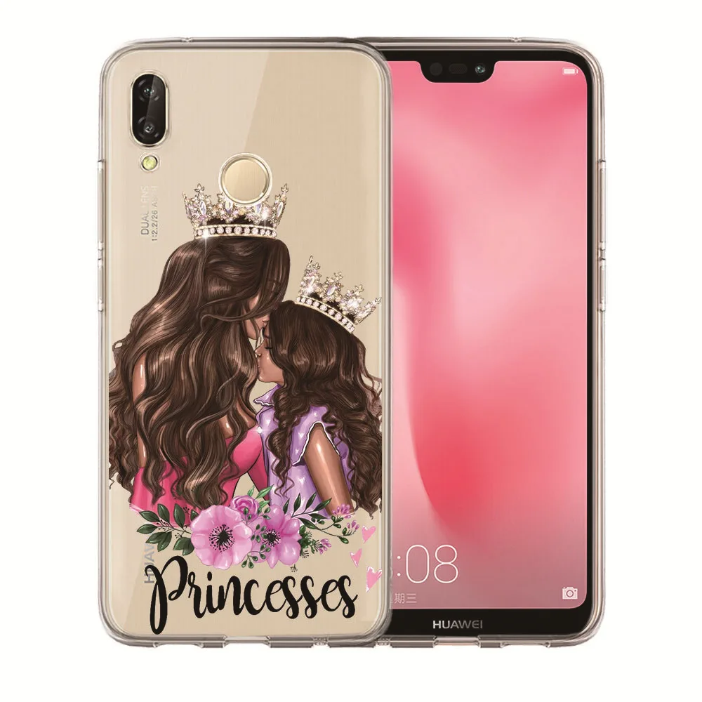For Huawei Honor 10 9 8 8X 8C 7A 7C 7X 7 6X 6A Lite Coque Etui Luxury Black Brown Hair Baby Mom Girl Queen Princess Phone Case |