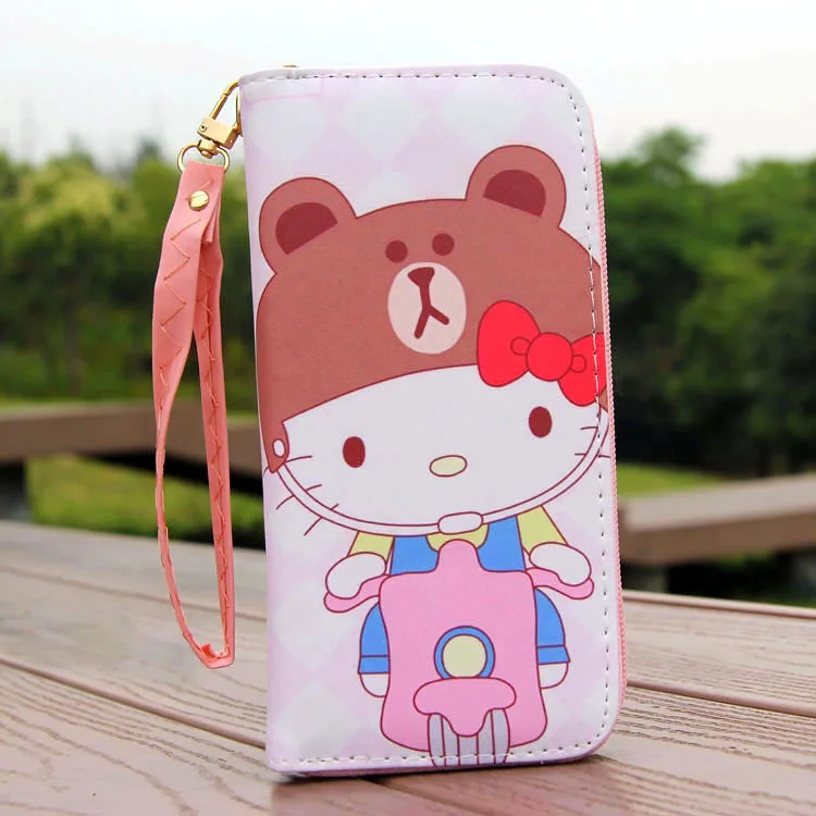 10% Длинные кошельки на молнии из искусственной кожи для девочек, KT Bear, Женский монетница, клатч, студенческий портативный ежедневный бумажник, подарок на день рождения
