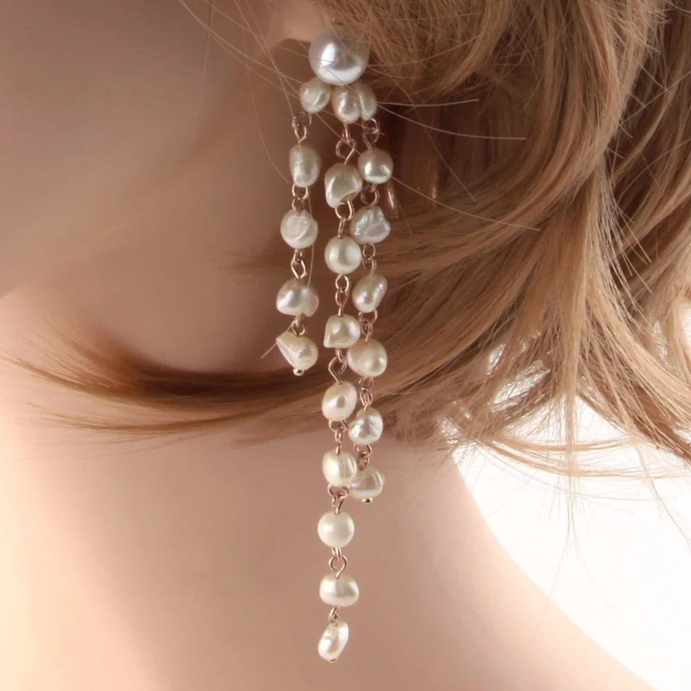 Серьги Подвески ручной работы из пресноводного жемчуга длинные серьги с