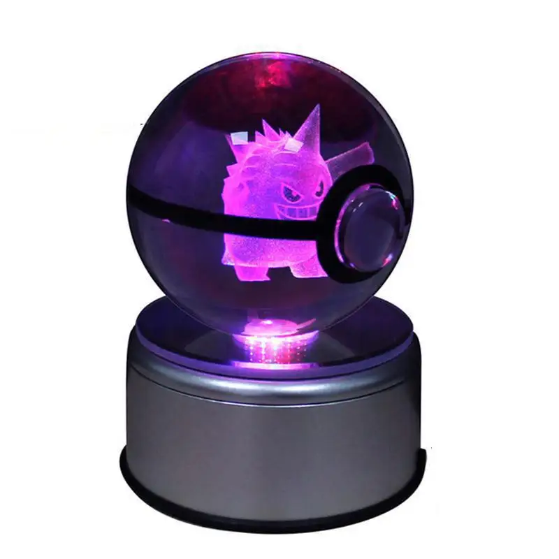 Mew 3D Pokemon хрустальный шар необычный светодиодный светильник и спиннинг основная база Advance 3D лазерная гравировка подарок для детей на День святого Валентина - Испускаемый цвет: Diameter 8cm