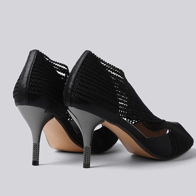Arden Furtado Summer 2019 fashion women's shoes peep toe stilettos heels 8cm slip-on pumps sexy black online celebrity sandals | Обувь