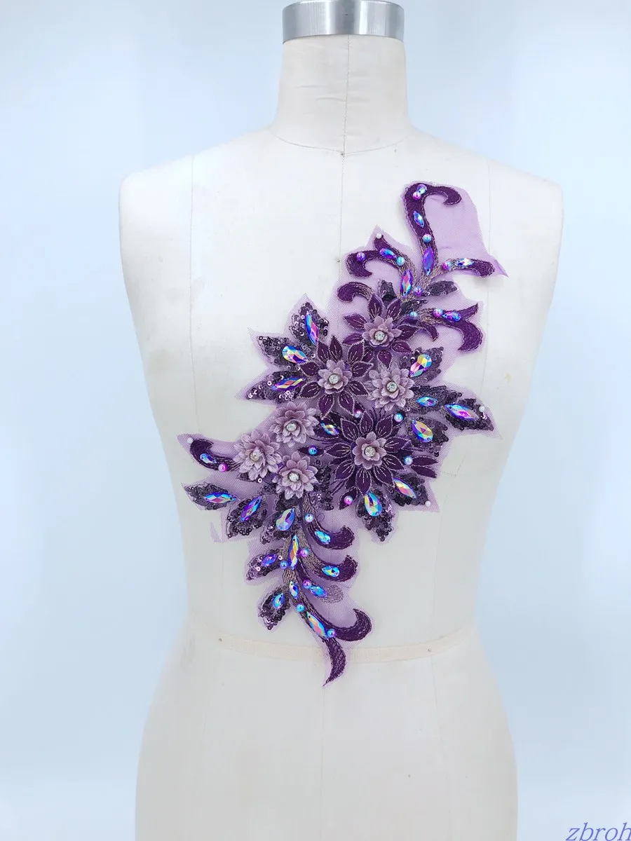 

Ручная работа фиолетовое горячее сверление горный хрусталь бисером кружево вышитая нашивка-аппликация свадебное платье bordados DIY Одежда для ...