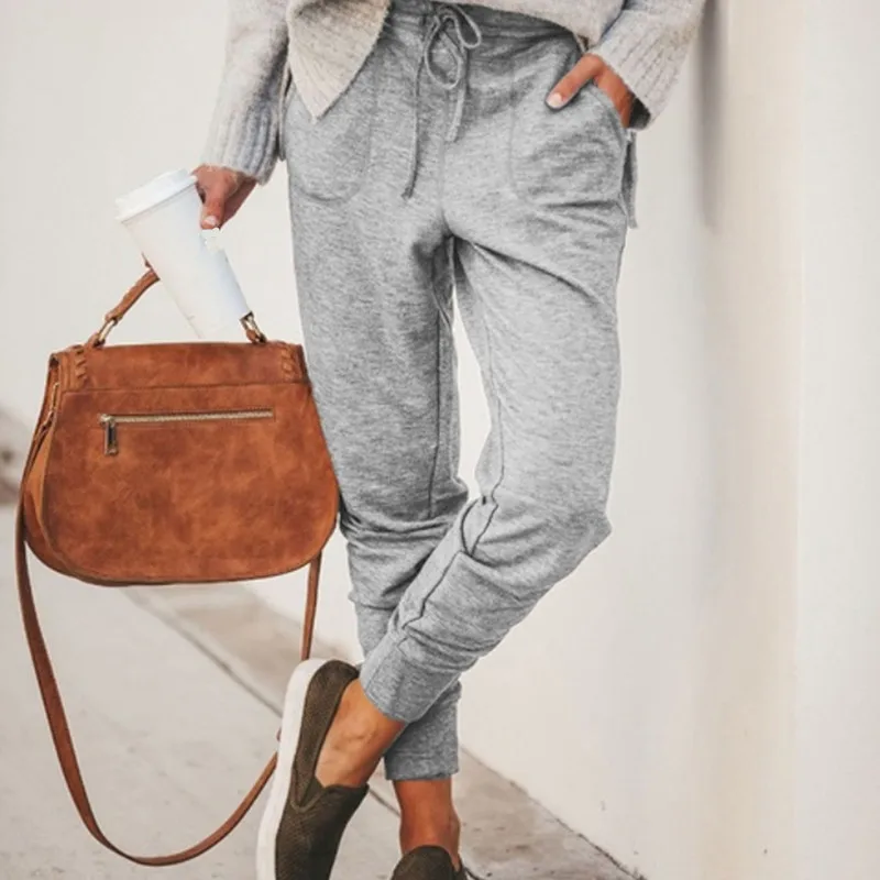 

Women Casual Pants Fashion Loose Pencil Pants Drawstring Elastic Waist Pants Summer Women Trousers With Pockets
