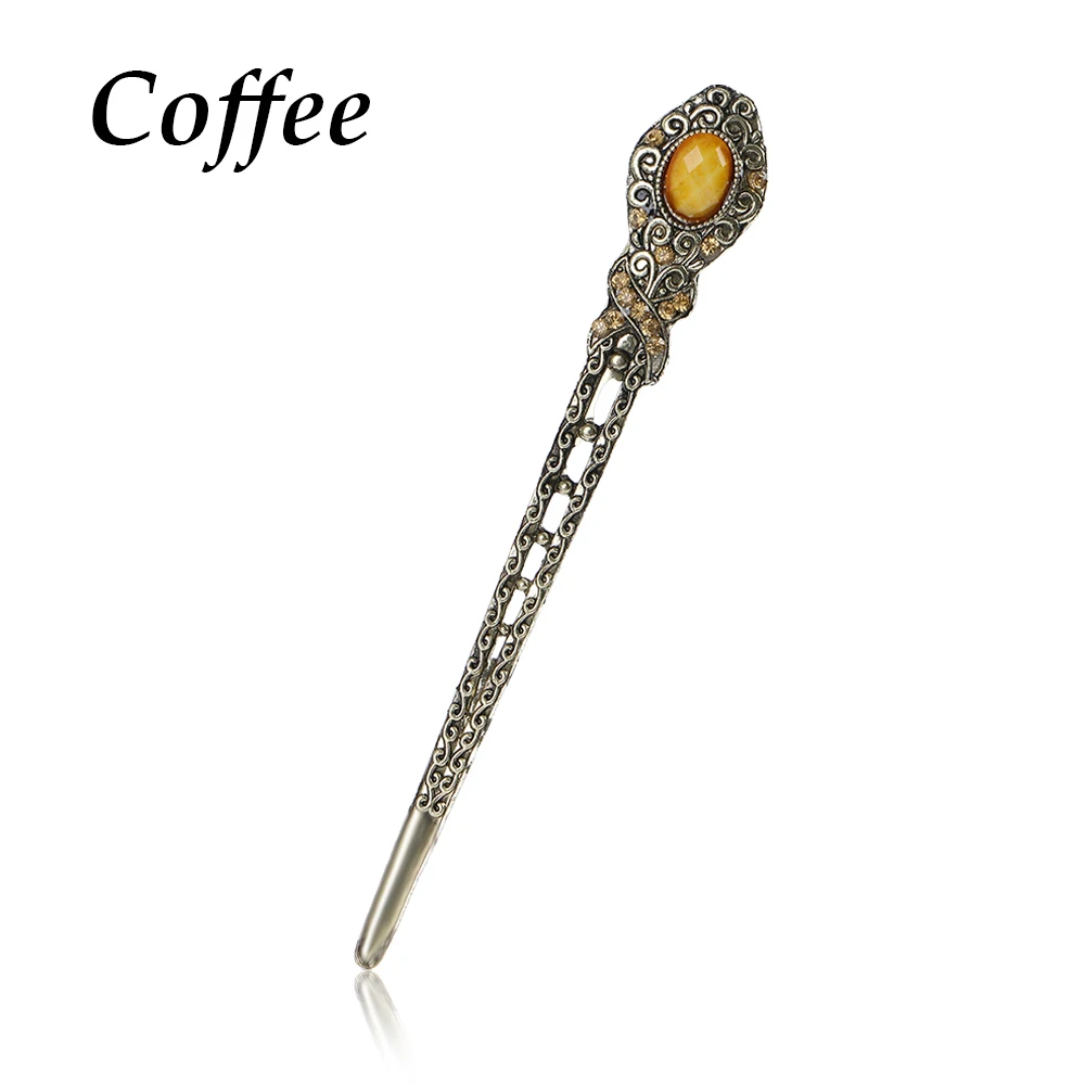 coffee 1 шт Ретро Этнические женские деревянные сплав жемчуг ручной работы резные палочки для волос шпилька деревянная палочка для волос аксессуары для волос - Цвет: coffee