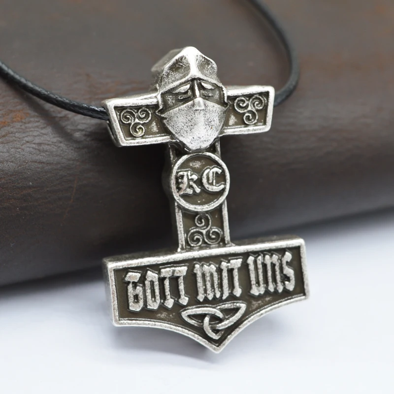 1pcs DropShipping Got mitt uns Punk Necklace Vking Hammer Mjolnir Pendant God With Us K.C Band Jewelry CT685 | Украшения и