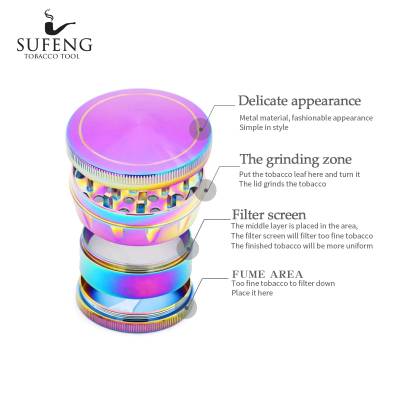 Модная популярная ледяная синяя 63 мм стандартная табачная мельница 4-слойная