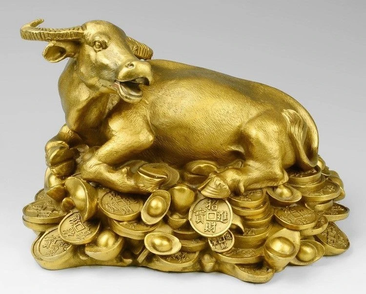 Китай латунные фэншуй Yuanbao богатство зодиакальные животные Bull быка коровы