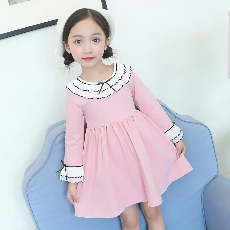 Girls Dress 2018 New Autumn Casual Long Sleeve bow Turn-down Collar Design kids dresses for children Clothes | Детская одежда и