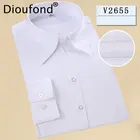 Женская Однотонная рубашка для работы Dioufond 2018, хлопковая однотонная белая Дамская офисная рубашка, приталенная женская рубашка с отложным воротником и V-образным вырезом
