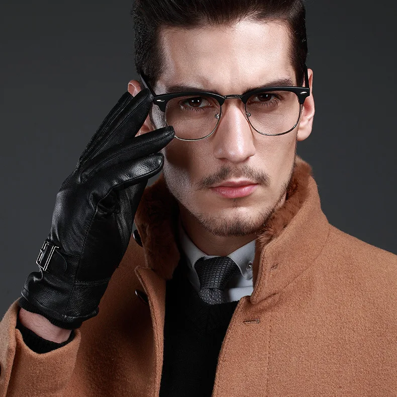 Новые кожаные зимние перчатки guantes, теплые перчатки из овчины, мужские кожаные перчатки, простые противоскользящие перчатки для мужчин KWA559