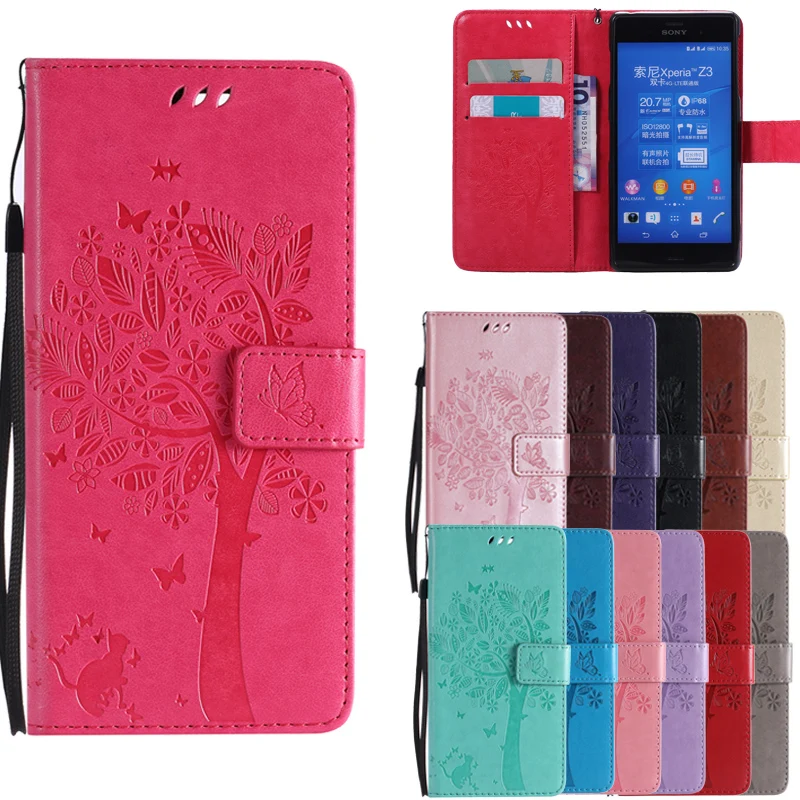 Кожаный чехол для Sony Xperia Z3 Z4 Z5 Mini Plus Premium M2 M4 M5 X Performance XA Ultra XZ E4 E5 C5 Tree Cat Capa |