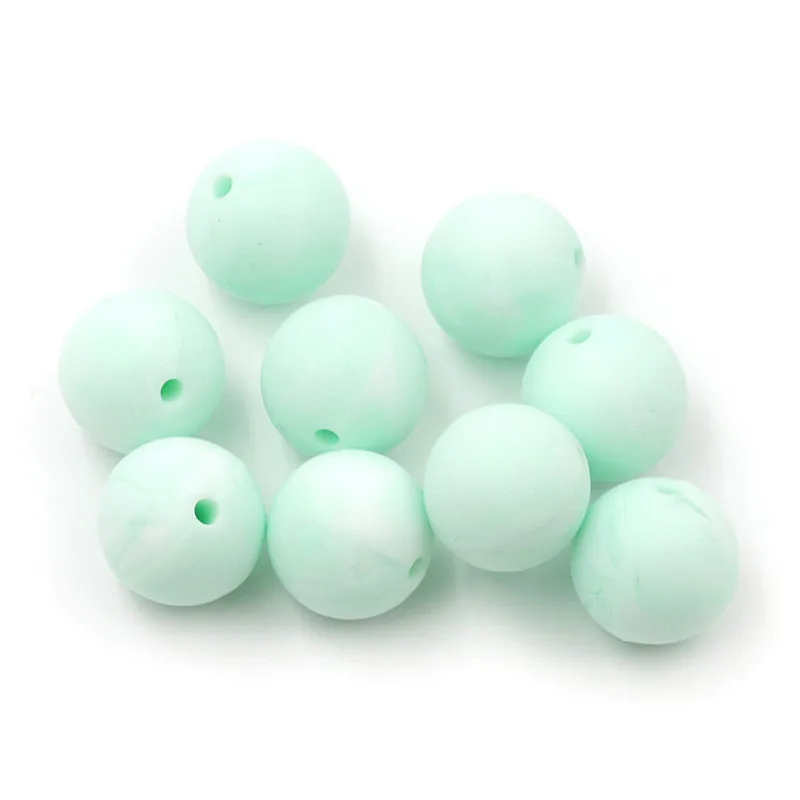 

JOJOCHEW 100pcs 9mm-19mm Marble Mint Green Silicone Baby Teething Beads Food Grade Round Cuentas de silicona Jewelry Handmade