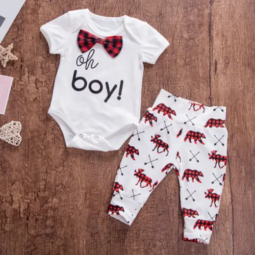 Casual Cotton Baby Suit!! Infant Boys Bow Tie Romper Pants Jumpsuit Outfits Clothes Size 0-2Y |