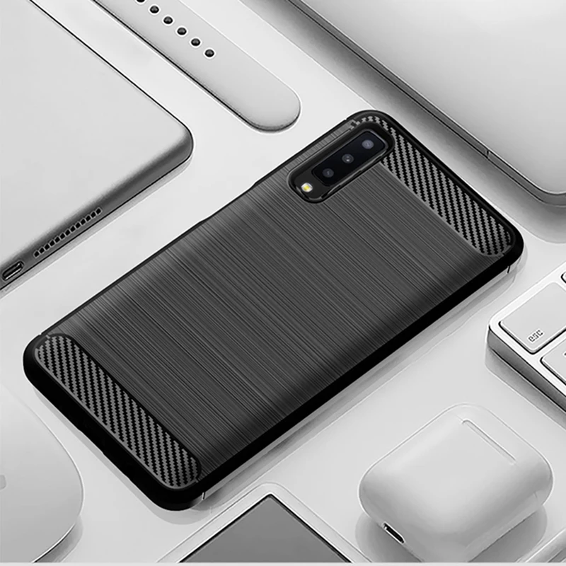 Carbon Fiber Case For Samsung Galaxy A7 2018 A750 Silicone Rugged Armor Soft TPU Cover Coque Cases |