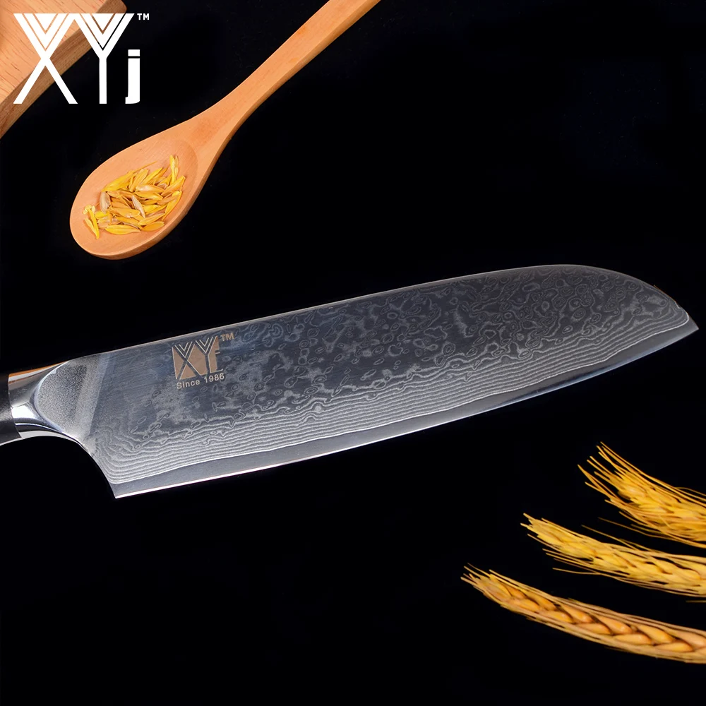 XYj 8 &quotкухонный нож 7&quot Santoku японский дамасский стальной кухонный супер острый