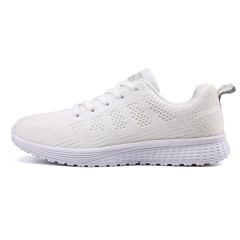 White women sneakers Высококачественные женские кроссовки с дышащей сеткой для бега; женская спортивная обувь на шнуровке; женская спортивная обувь для бега; zapatillas mujer Deportiva 44 - Цвет: White women sneakers