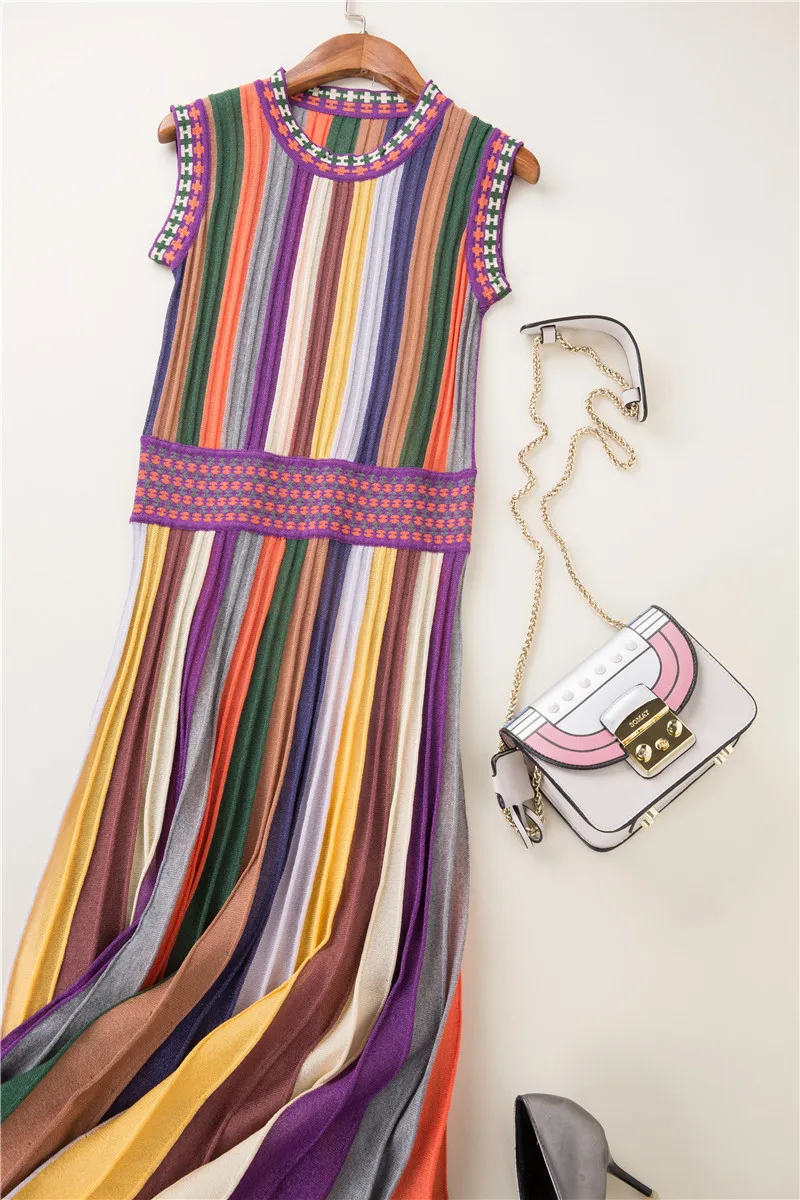 Лидер продаж летняя модная женская одежда трикотаж Радужный полосатый свитер