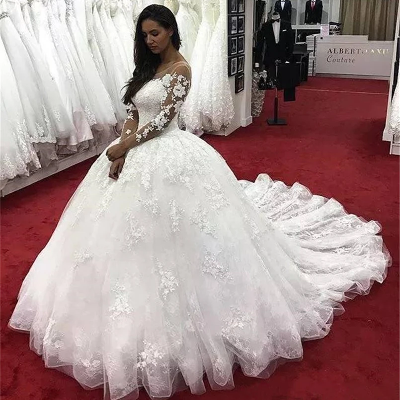 Изящные женские вышитые белый кружево бальное платье свадебное Sheer средства
