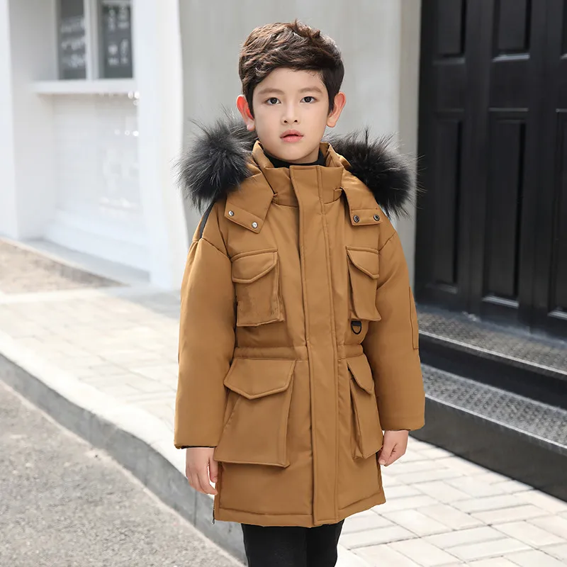 Зимние куртки пуховики для мальчиков Детские Пуховые парки теплые детские