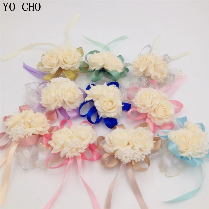 YO CHO Wholesale 10 pcs/lot Wrist Corsage Bridesmaid Sisters hand flowers Artificial Bride Flowers For Wedding Party Decoration | Дом и сад