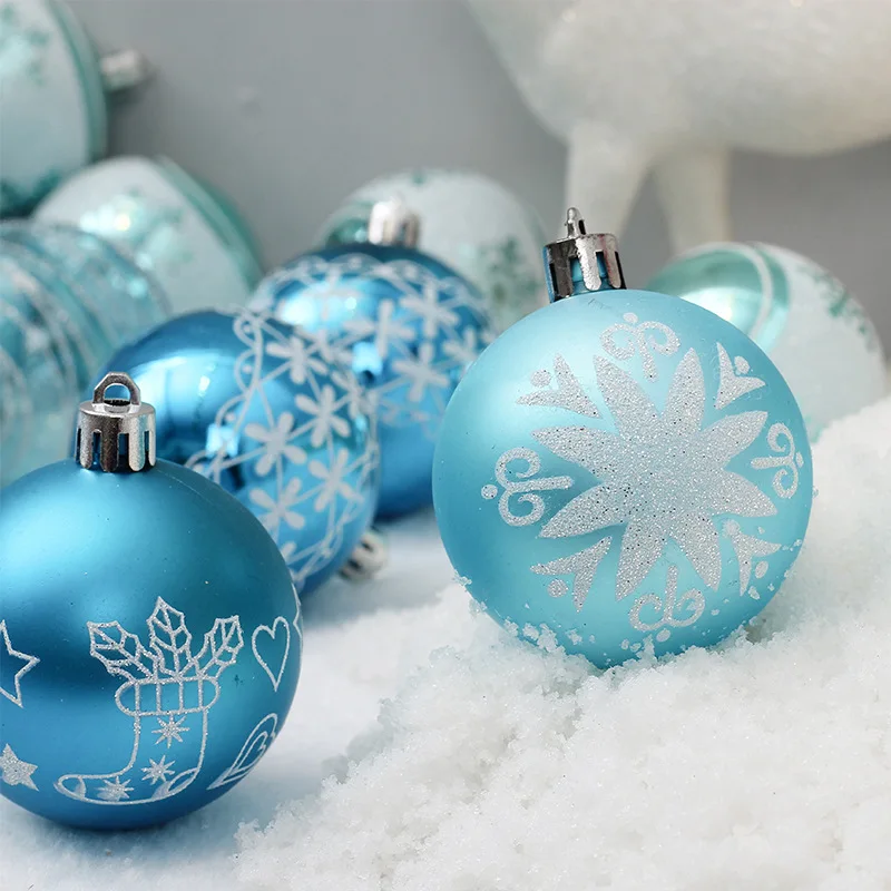 

24pcs 6cm blue drawing christmas balls Christmas tree hanging ball decor Tree Ball Ornaments for Xmas Party supplies decor