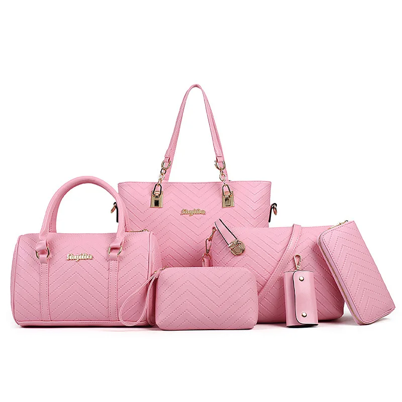 pink Новая брендовая Роскошная дамская сумочка 6 шт./партия композитный набор Сумок женская сумка через плечо женский кошелек клатч кошелек - Цвет: pink