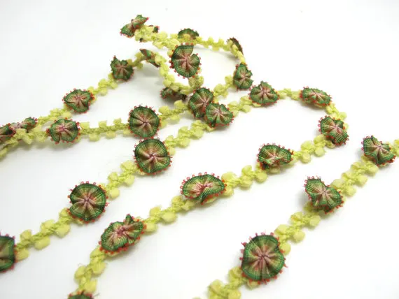 2 ярдов тканая лента рококо с отделкой в форме вентилятора цветочные бутоны |